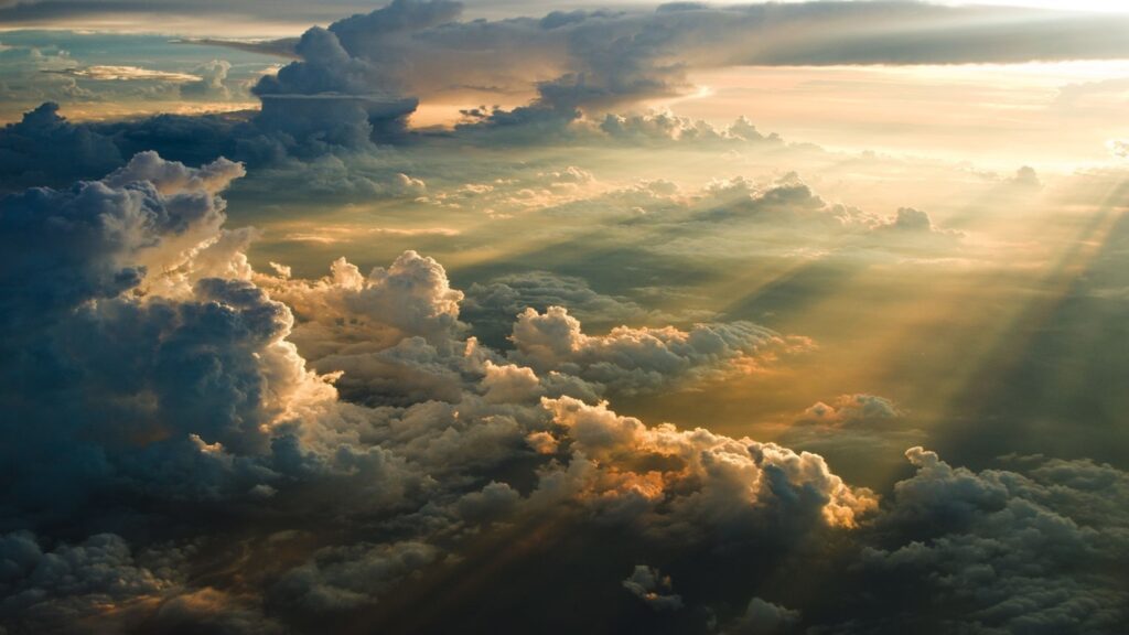 Top view of the clouds and the sun rays